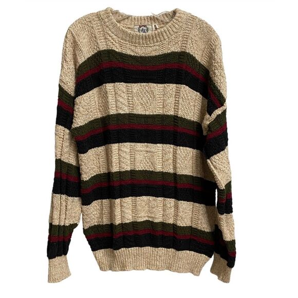 Vintage Sears & Roebuck Knit Sweater Men's Size L Pullover Striped Crewneck Dad - Picture 1 of 12